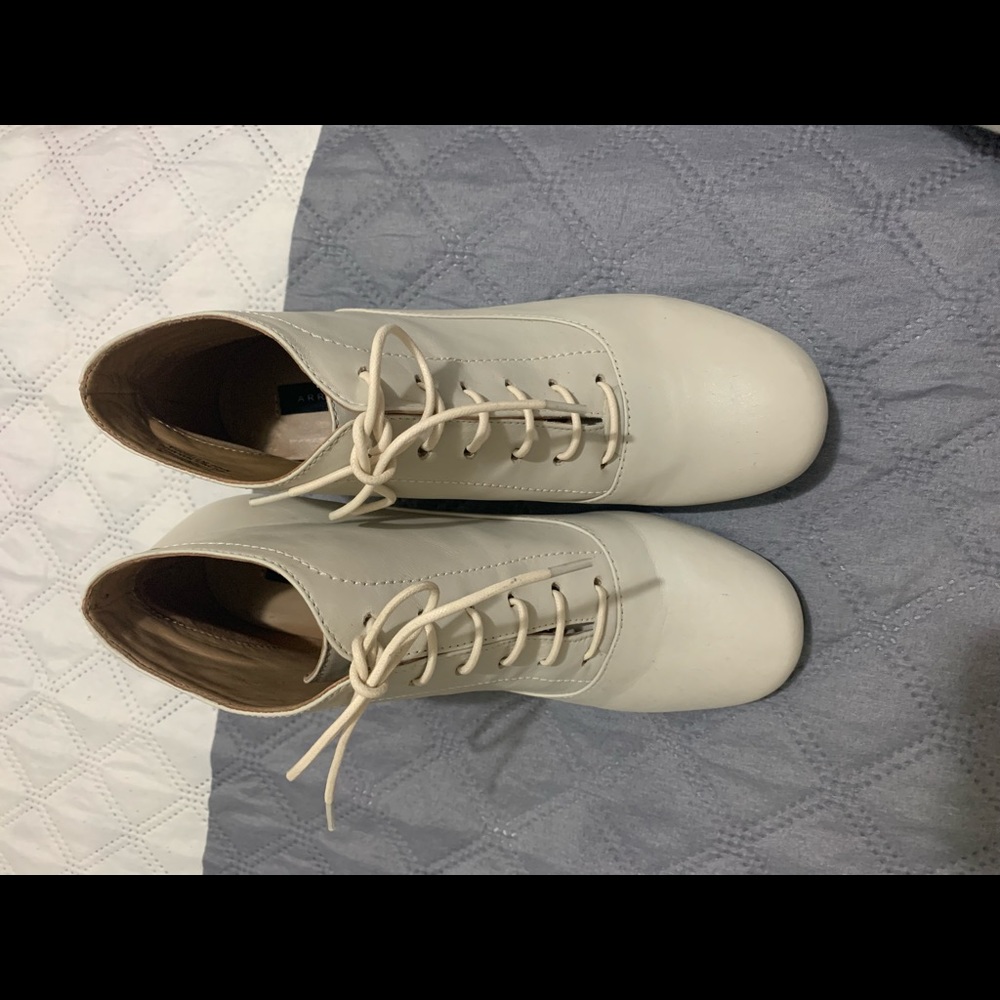 Array bone color kitten heel lace up bootie